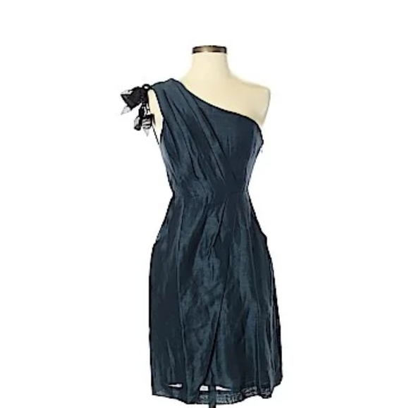CAnthropologie Va Et Vien Blue One Shoulder Silk Dress Size 0 - Picture 1 of 8